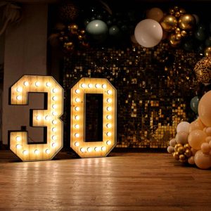 numeros 20 con luces para photocall de cumpleaños